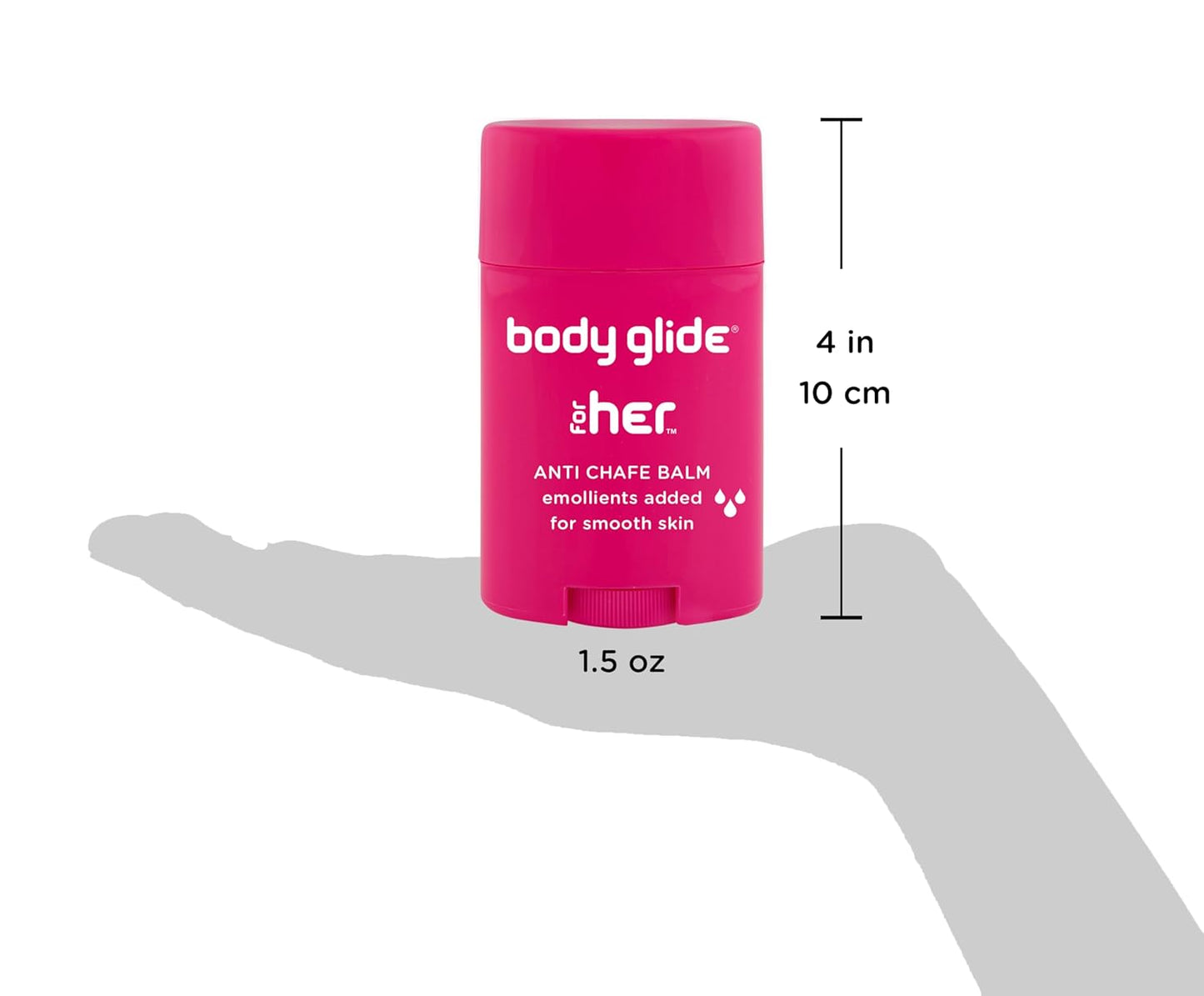 Body Glide For Her Anti Chafe Balm, Chafing stick with added emollients, Great for dry, sensitive skin and/or sensitive areas, Use on chest