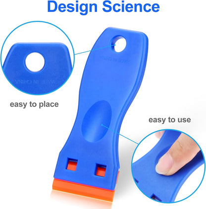 4 Pcs Plastic Razor Blade Scraper and 100 Pcs Blades, Remove Label Decal Tool Forwithout Scratches Plastic Razor Blade