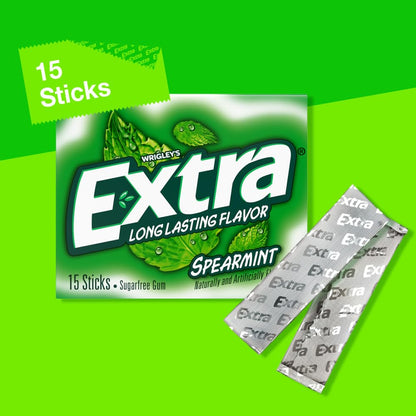 Extra Gum Spearmint Sugarfree Gum Bulk, Individually Wrapped, Perfect for Long Lasting Fresh Breath at School, Work & Travel 15 Count0
