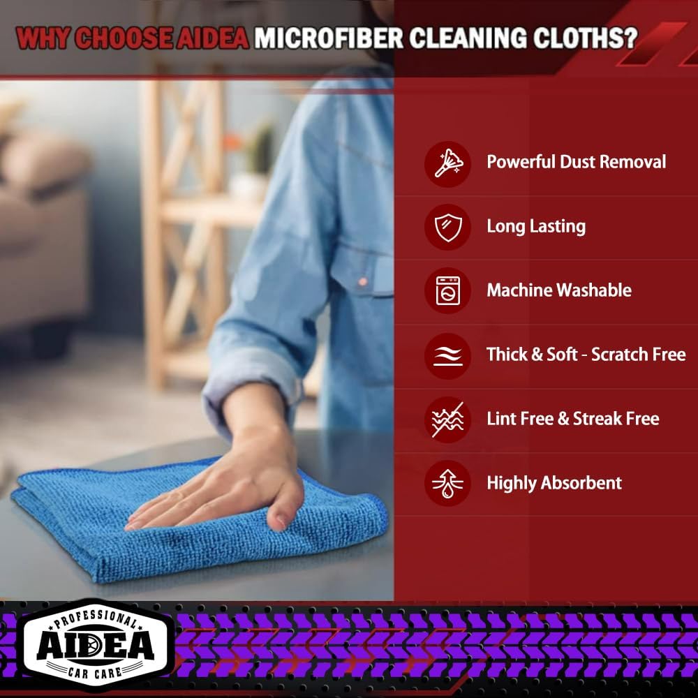 AIDEA Microfiber Cleaning Cloth, 50PK, Microfiber Towels for Cars, Premium Wash Cloths, Dusting Cloth Cleaning Rags, Absorbent Towels for SUVs