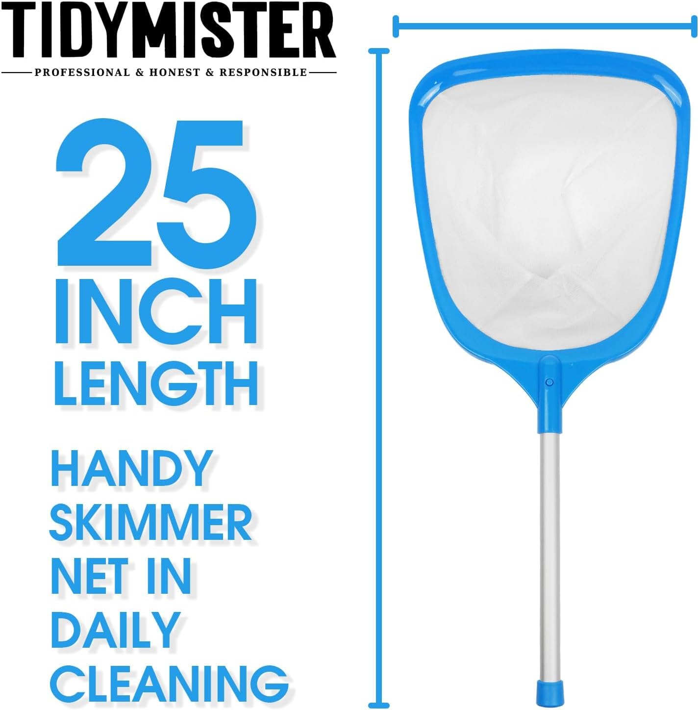 TidyMister Hot Tub Skimmer Spa Net with 12'' Aluminum Pole Ultra Fine Mesh Net Handy Leaf Skimmer for Small Above Ground Pools Pick Up Fine Debris