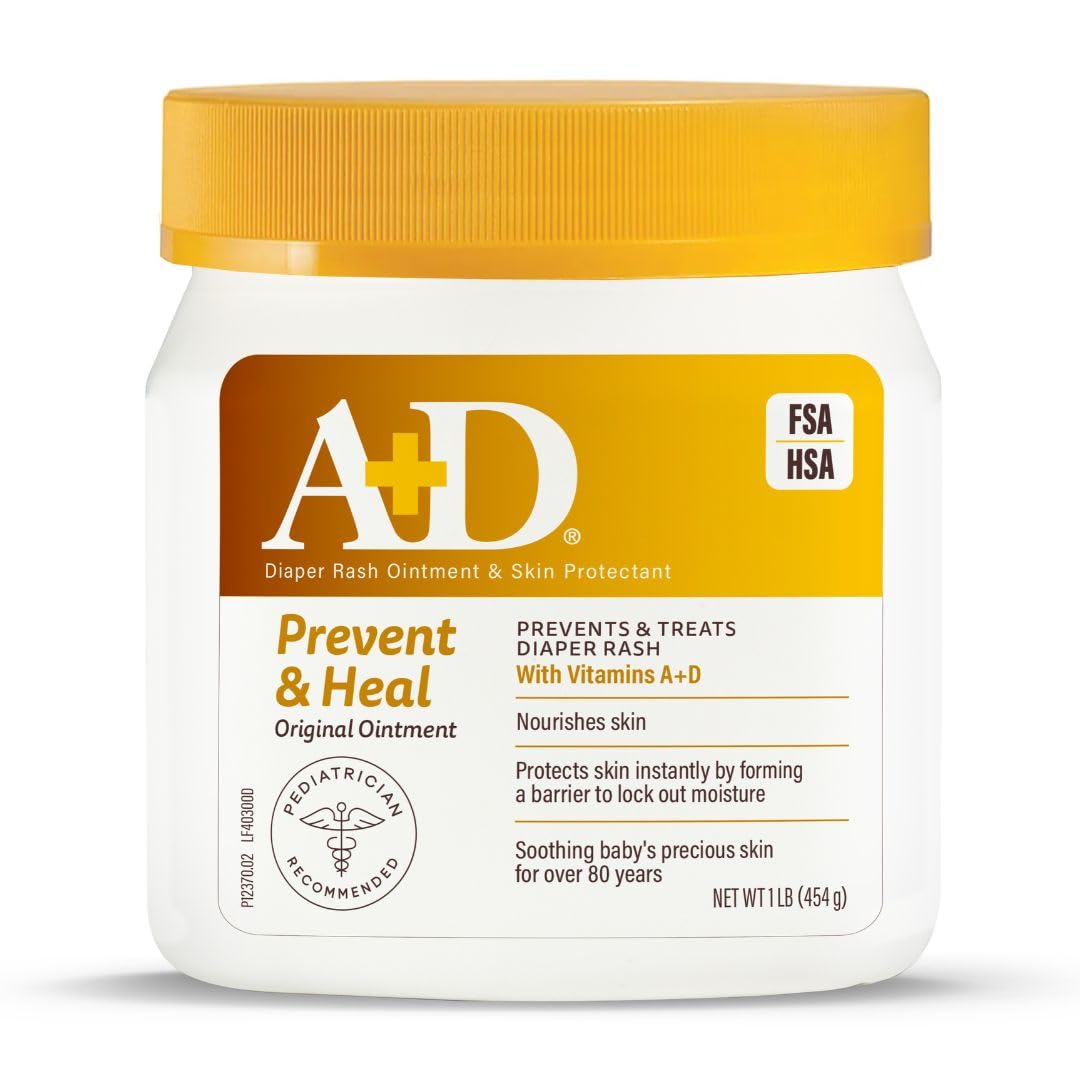 A+D Original Diaper Rash Ointment Prevents & Treats Diaper Rash, Moisturizing Skin Protectant with Vitamins A &