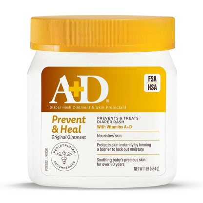 A+D Original Diaper Rash Ointment Prevents & Treats Diaper Rash, Moisturizing Skin Protectant with Vitamins A &