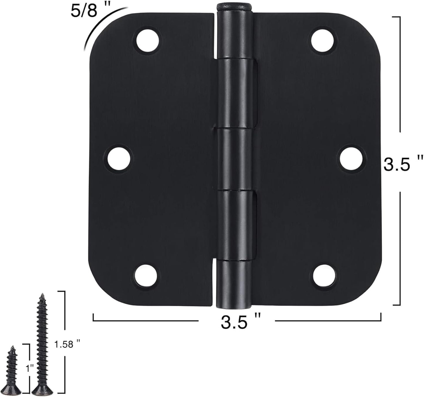 30 Pack Rounded Matte Black Door Hinges 3.5 Inch 5/8" Radius Interior 3 1/2" Flat Iron Bifold Residential Standard Bedroom Indoor for Doors 3