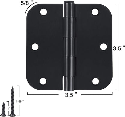 30 Pack Rounded Matte Black Door Hinges 3.5 Inch 5/8" Radius Interior 3 1/2" Flat Iron Bifold Residential Standard Bedroom Indoor for Doors 3