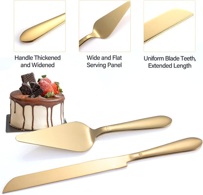Eisinly Cake Cutting Set for Wedding, Elegant Cake Knife and Server Set with Thickened Stainless Steel Rounded