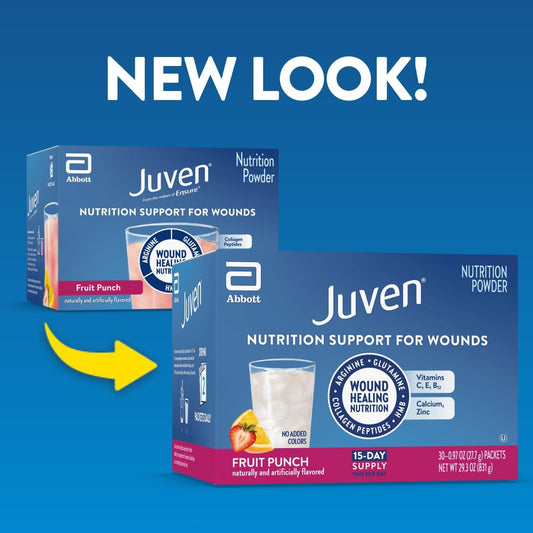 Juven Therapeutic Nutrition Drink Powder Including Collagen Peptides, Amino Acids, and HMB For Wound Healing Support, Fruit Punch, 30 Packets