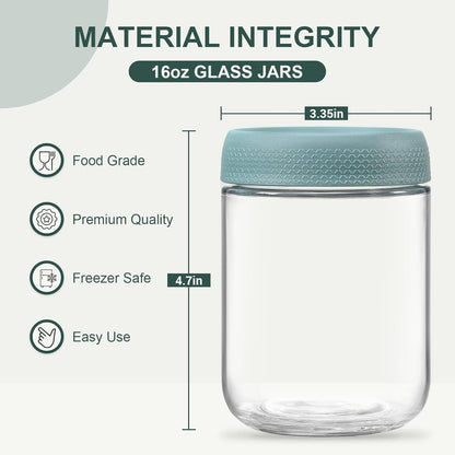 NETANY 6-pack 16 oz Overnight Oats Containers with Lids, Glass jars with Airtight Lids, Wide mouth Mason Salad