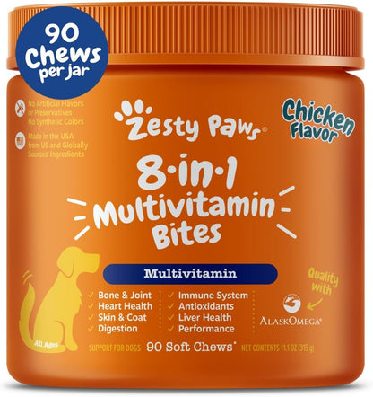 Zesty Paws Dog Multivitamin, Chewable Dog Vitamins and Supplements for Hip & Joints, Skin &