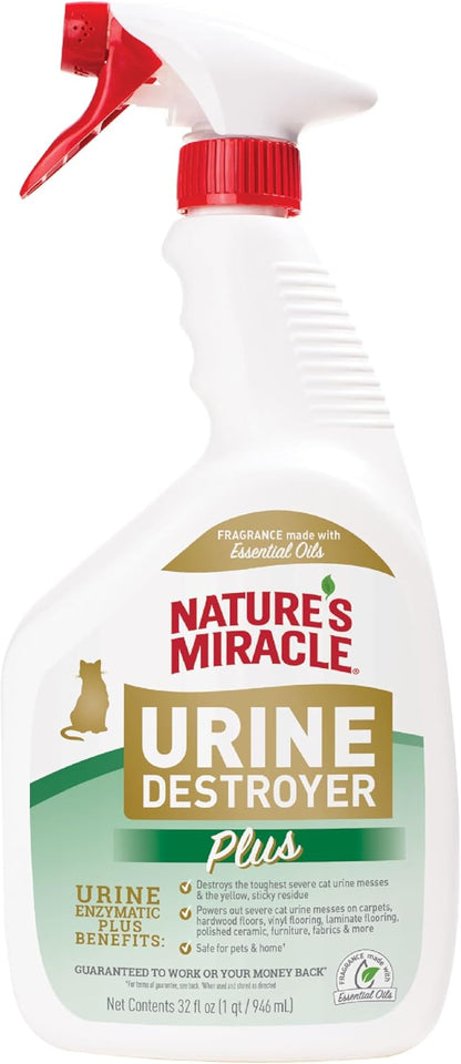 Natures Miracle Urine Destroyer Plus Cat, 32 Ounces,Unscented, Enzymatic Formula, Ready-to-Use
