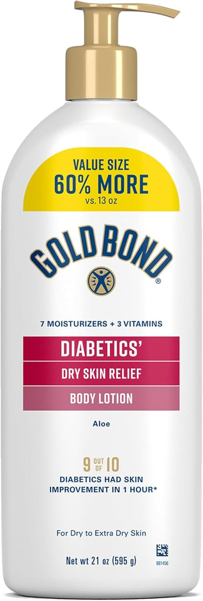 Gold Bond Diabetic Body Lotion, Dry Skin Relief with Vitamin E & Aloe to Soothe & Moisturize Flaky, Rough Skin, Value Size, 21 oz