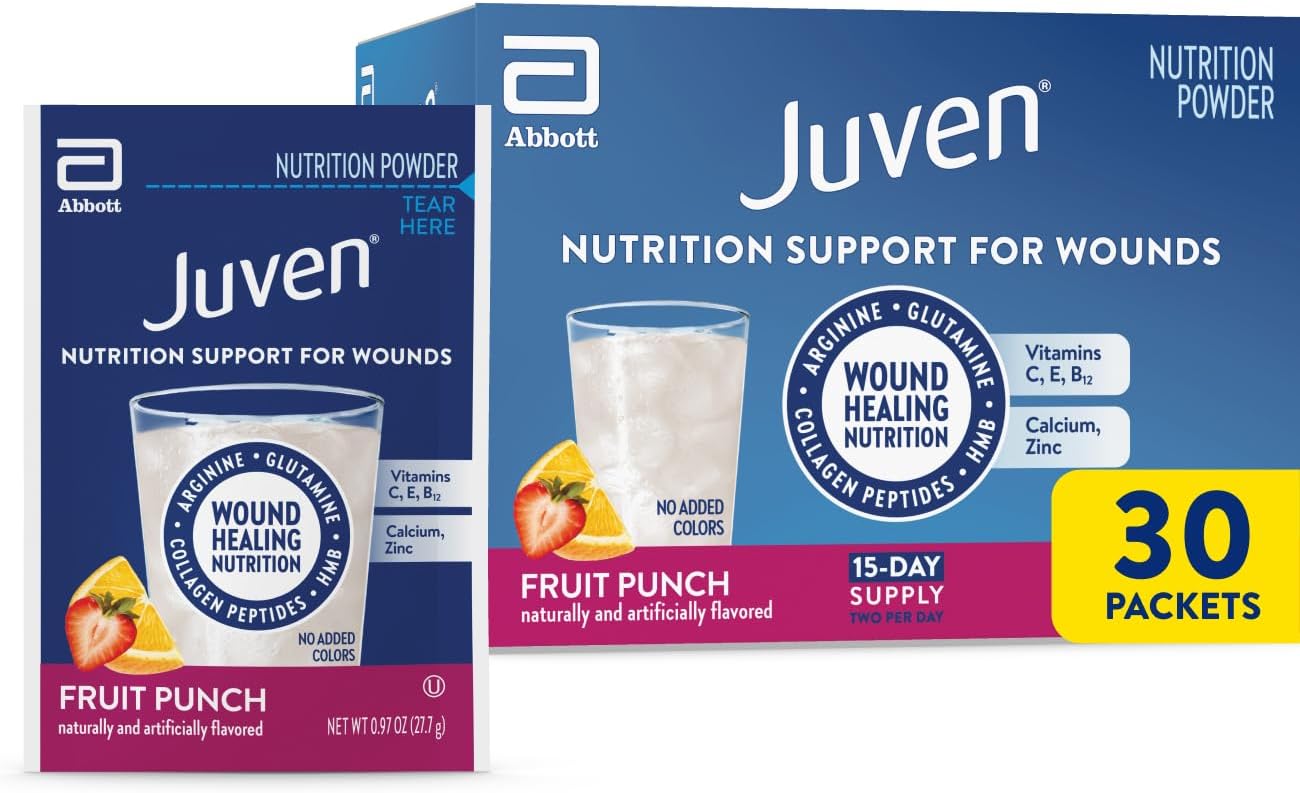 Juven Therapeutic Nutrition Drink Powder Including Collagen Peptides, Amino Acids, and HMB For Wound Healing Support, Fruit Punch, 30 Packets