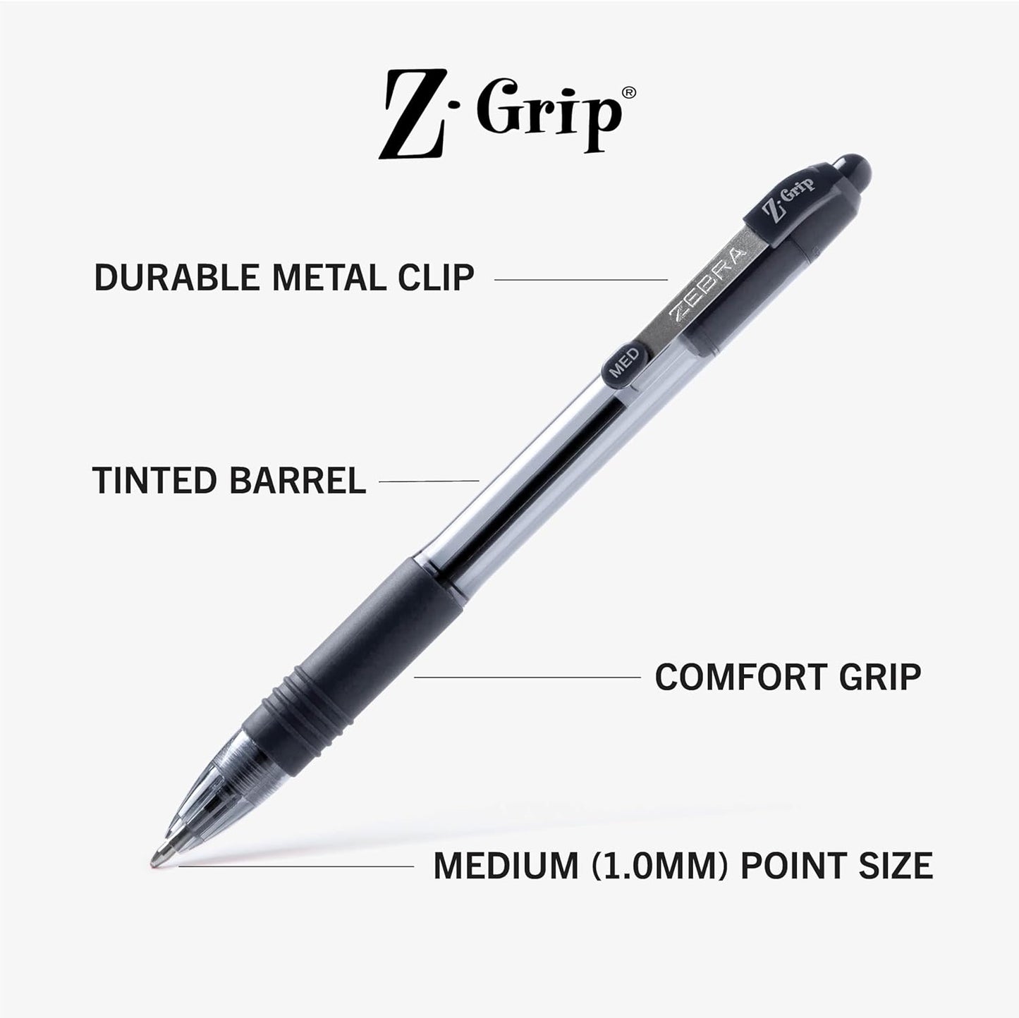 Zebra Pen Z-Grip Retractable Ballpoint Pen, Smooth-Flowing Black Ink, 1.0mm Medium Point, School & Office Supplies, Ideal for