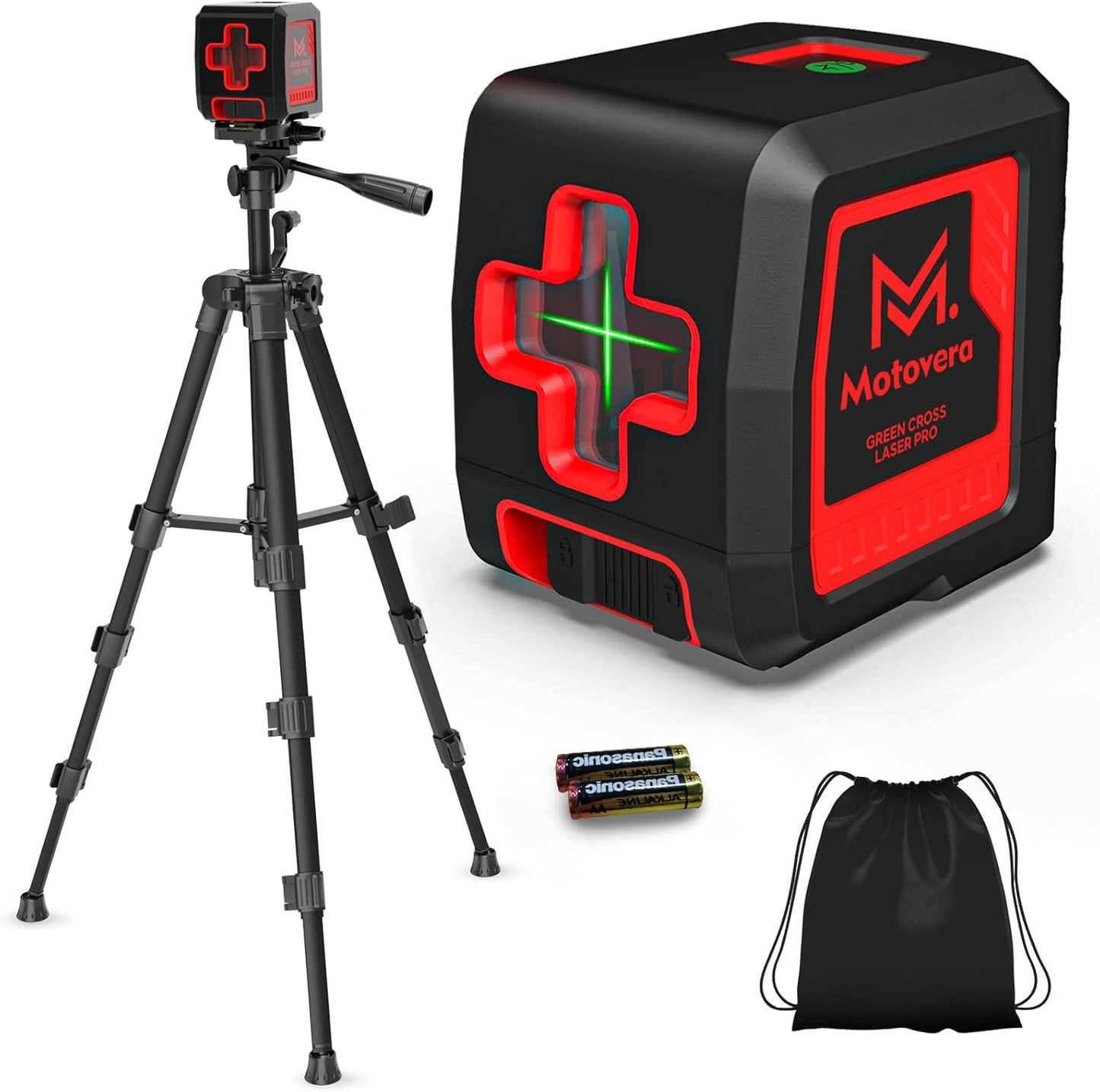 Motovera Self Leveling Laser Level 100ft, Green Cross Line with Tripod, 4 Brightness Modes & Pulse Function, Manual & Self-Leveling