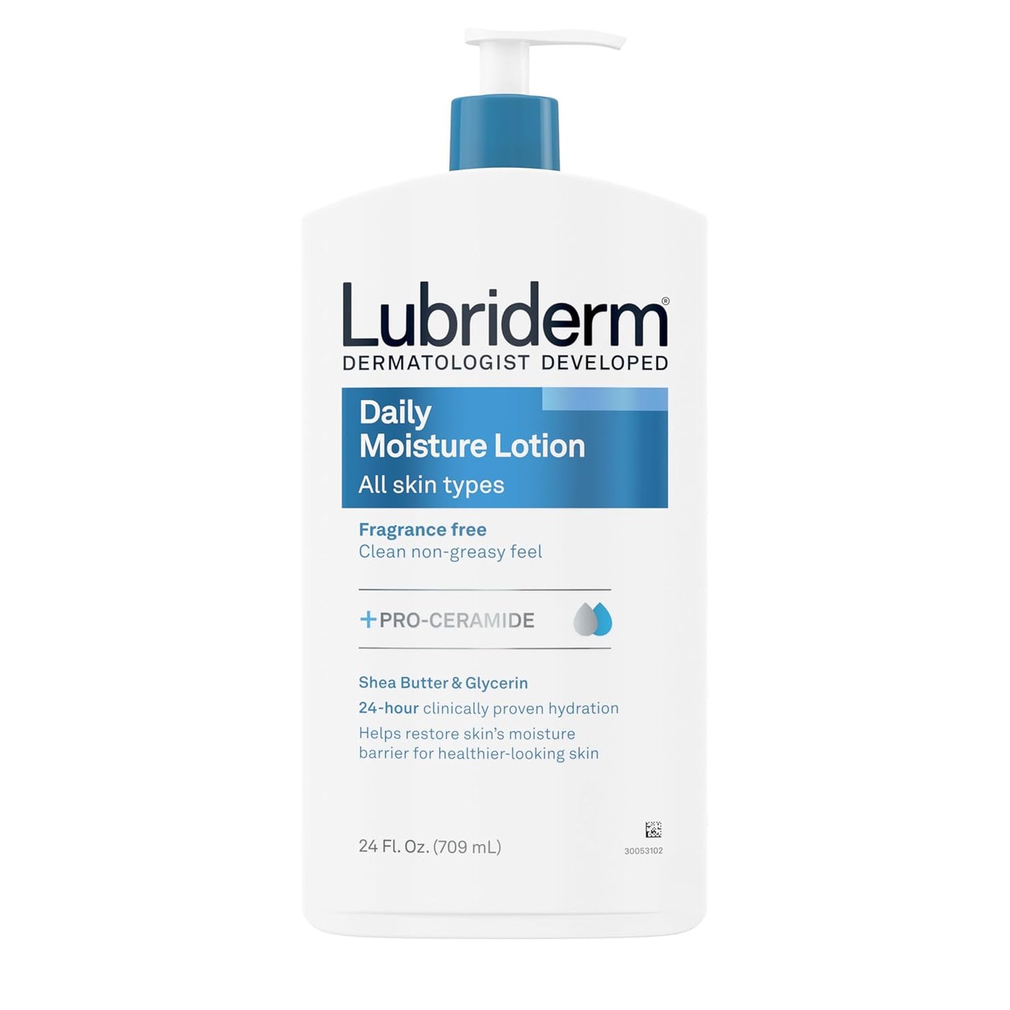Lubriderm Fragrance Free Daily Moisture Lotion + Pro-Ceramide, Shea Butter & Glycerin, Face, Hand & Body Lotion for Sensitive