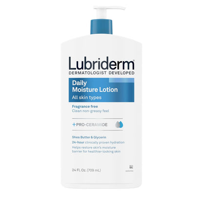 Lubriderm Fragrance Free Daily Moisture Lotion + Pro-Ceramide, Shea Butter & Glycerin, Face, Hand & Body Lotion for Sensitive