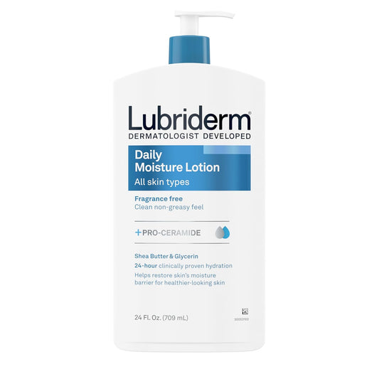 Lubriderm Fragrance Free Daily Moisture Lotion + Pro-Ceramide, Shea Butter & Glycerin, Face, Hand & Body Lotion for Sensitive