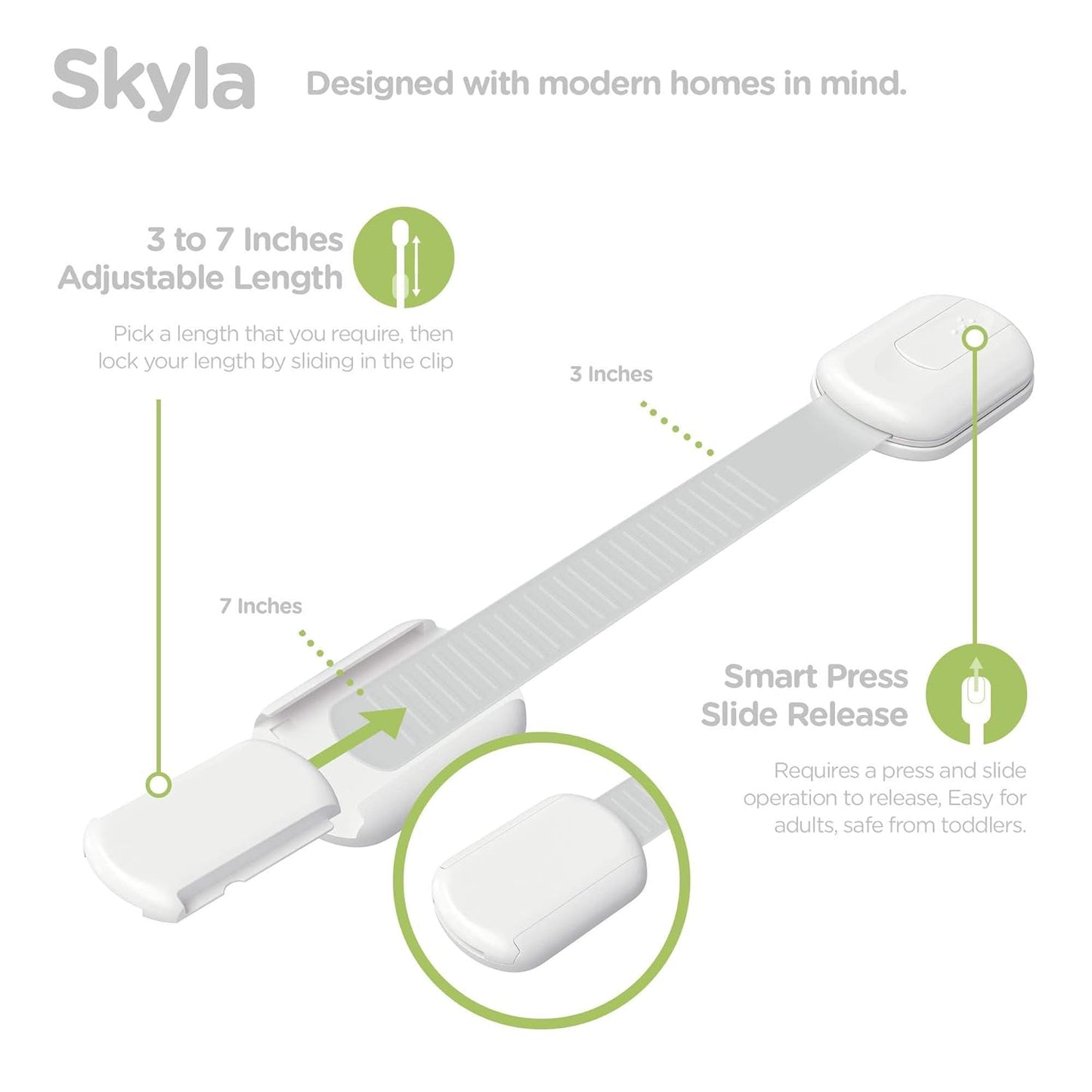 SKYLA HOMES Baby Locks (8-Pack) Child Safety Cabinet Proofing - Safe Quick and Easy 3M Adhesive Cabinet Drawer Door Latches No Screws & Magnets
