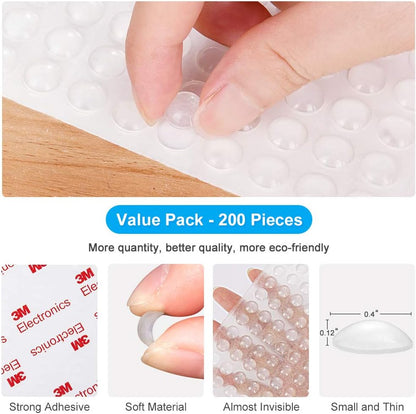 200PCS Cabinet Bumpers Clear Rubber Bumpers Self Adhesive, Soft Close Cabinet Door Bumper