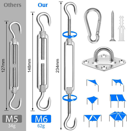 Sun Shade Sail Hardware Kit 6 Inch for Rectangle & Triangle Shade Sail