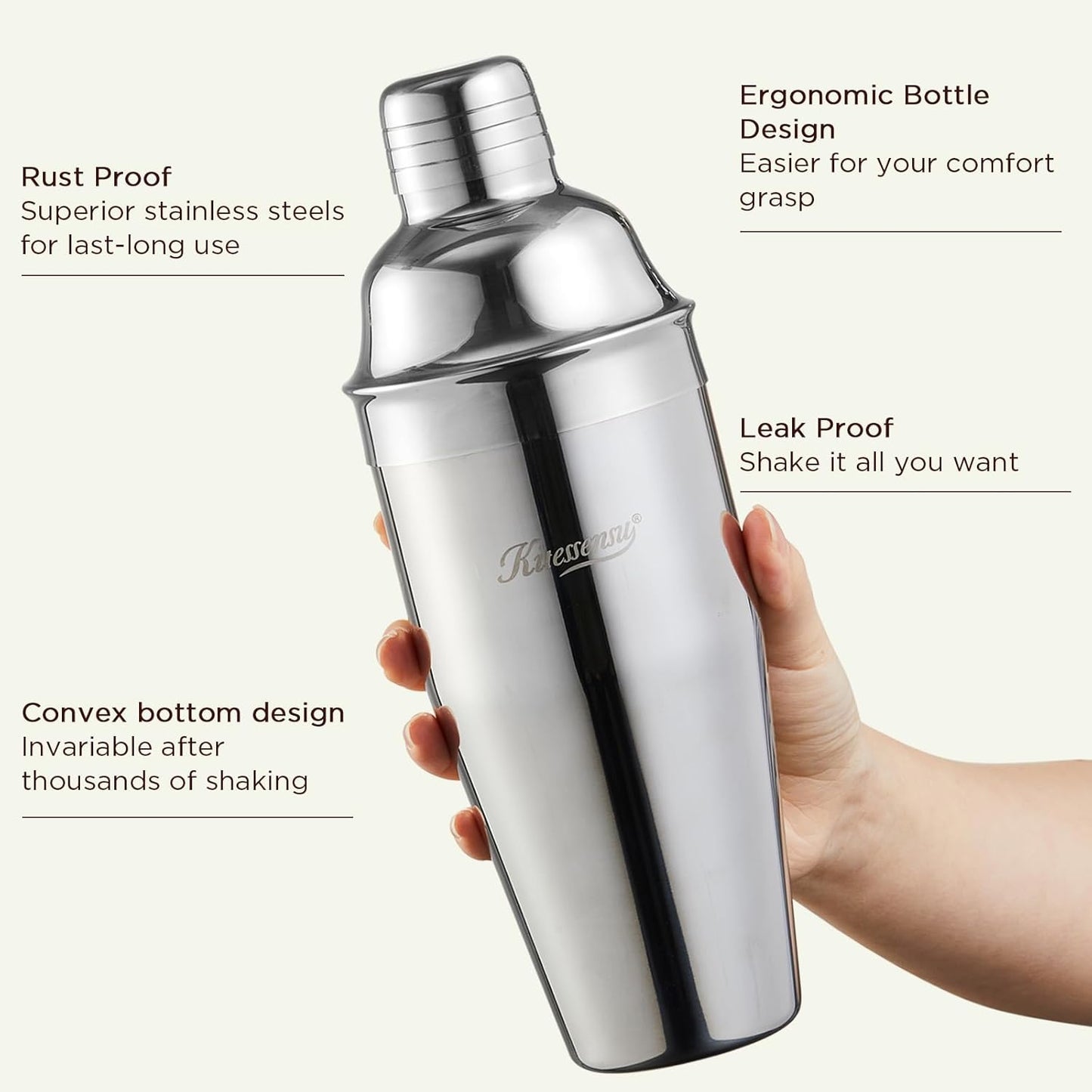Cocktail Shaker, KITESSENSU 24oz Drink Shaker with Bartender Strainer, Measuring Jigger, Bar Mixing Spoon, Cocktail Recipe