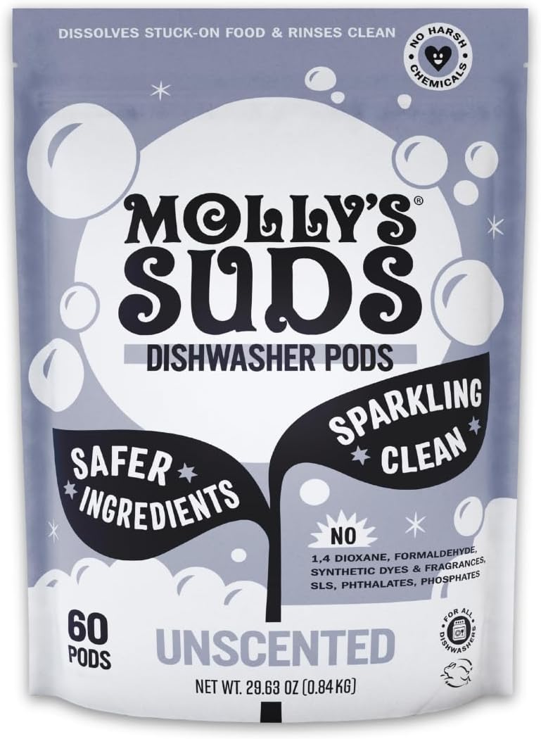 Molly's Suds Dishwasher Pods, Clean Dishwasher Detergent, Cuts Grease & Rinses Clean (Residue-Free) for Sparkling