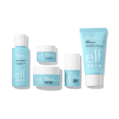 e.l.f. SKIN Holy Hydration! Jet Set Hydration Kit, Travel Friendly Hydrating Skincare Set, Face Cleanser, Balm, Moisturizer, Eye Cream & Night
