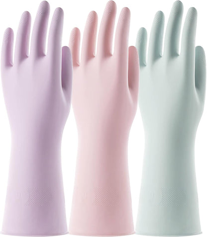 COOLJOB 3 Pairs Colorful Household Gloves with Cotton Liner & Non-slip