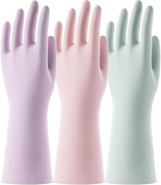 COOLJOB 3 Pairs Colorful Household Gloves with Cotton Liner & Non-slip