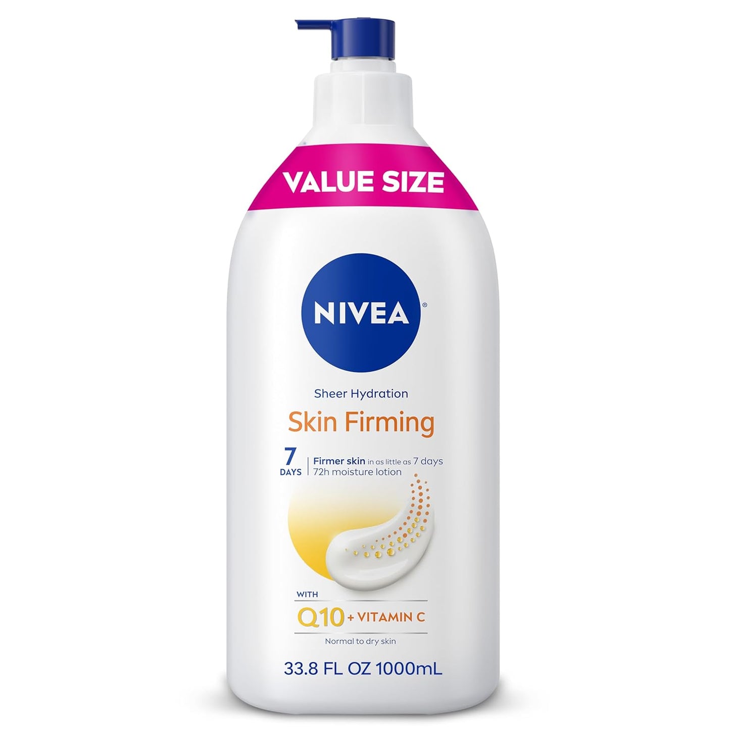 NIVEA Sheer Hydration Skin Firming Body Lotion with Q10 and Vitamin C, 72-Hour Body Moisturizer for Normal to Dry