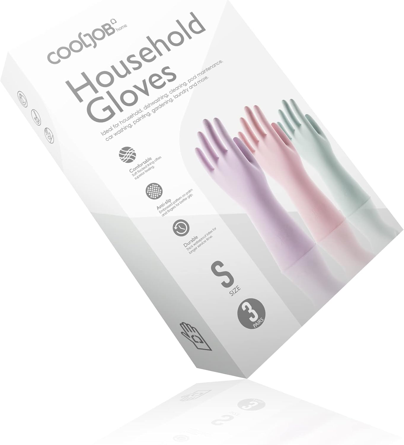 COOLJOB 3 Pairs Colorful Household Gloves with Cotton Liner & Non-slip