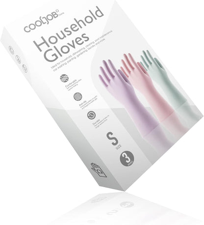COOLJOB 3 Pairs Colorful Household Gloves with Cotton Liner & Non-slip