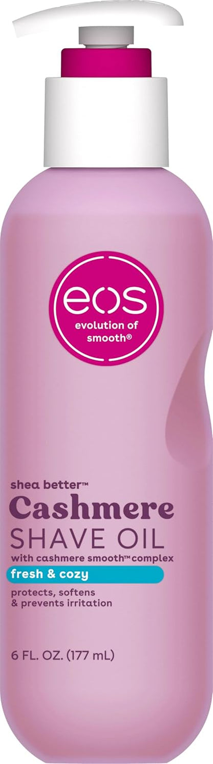 eos Cashmere Shave Oil Fresh & Cozy, Moisturizing Shave Oil with Shea Butter & Glycerin, Helps Prevents Irritation & Razor Burn, Vegan, 6 fl oz