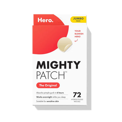 Mighty Patch Original patch from Hero Cosmetics The Hydrocolloid Acne Pimple Patch for Shrinking Zits and Whiteheads in 1 use; Nighttime Spot