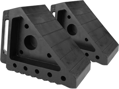 MaxxHaul Solid Rubber Wheel Chock 2-Pack, 8" x 4" x 6" Heavy-Duty Tire Stop, Non-Slip Traction Pads, Built-In Handle, All-Weather Vehicle Safety Block