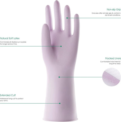 COOLJOB 3 Pairs Colorful Household Gloves with Cotton Liner & Non-slip