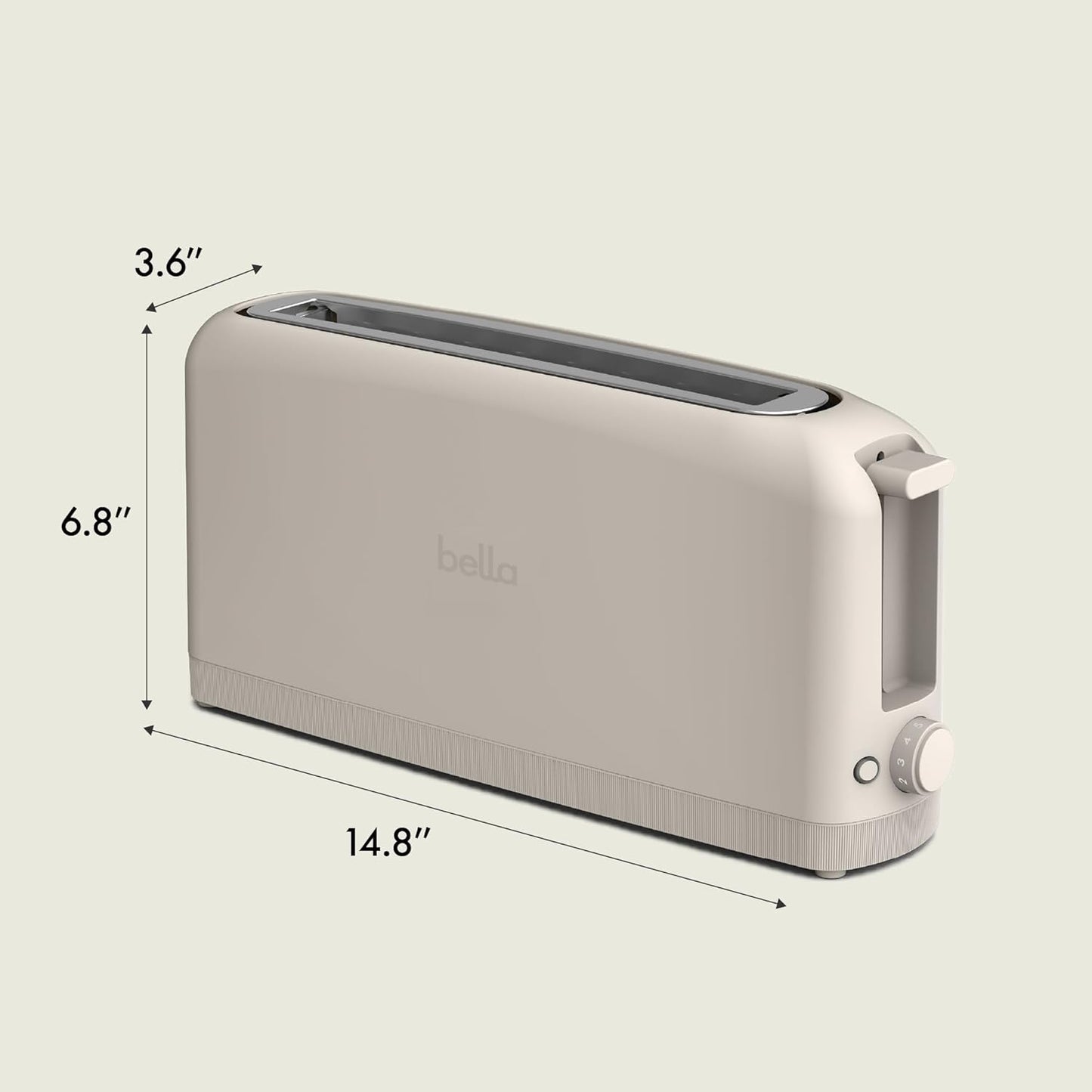 bella 2 Slice Slim Toaster, Fits-anywhere Kitchenware, 6 Setting Shade Control with Reheat & Cancel Buttons, Fits sourdough, 10 Long