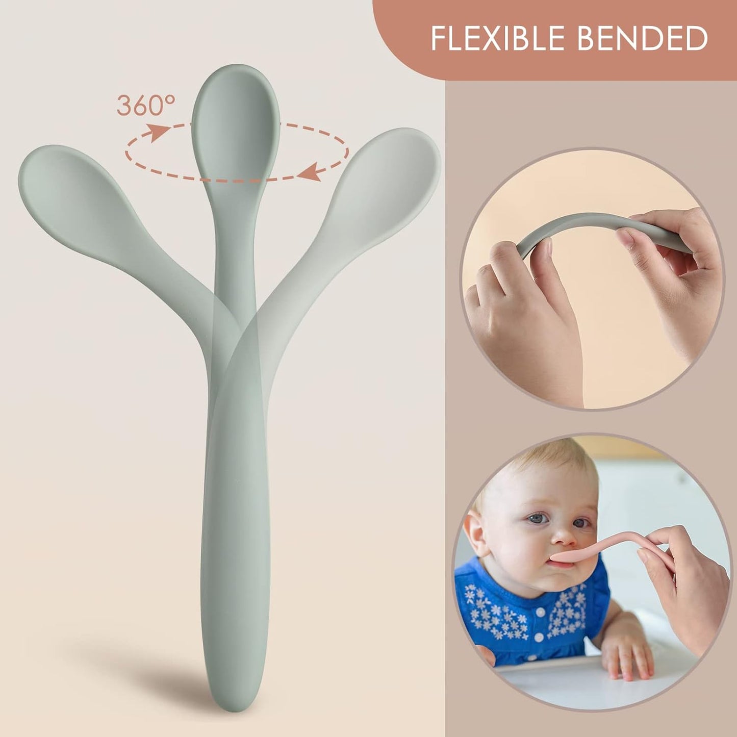 6-Piece Silicone Baby Feeding Spoons, First Stage Infant Spoons, Soft-Tip Easy on Gums I Baby Training Spoon, Infant Utensils Feeding