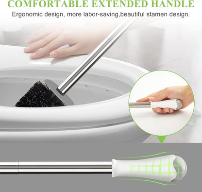 AONEZ Compact Toilet Brush & Holder, Stainless Steel Handle, Space Saving for Storage, Deep Cleaning, Drip-Proof, Easy to Assemble, Nylon