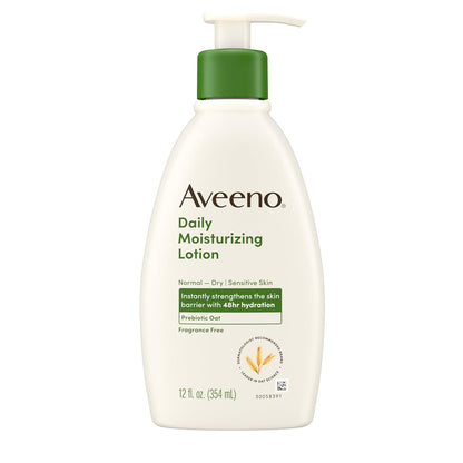 Aveeno Daily Moisturizing Body Lotion with Soothing Prebiotic Oat, Gentle Lotion Nourishes Dry Skin With Moisture, Paraben-, Dye- &