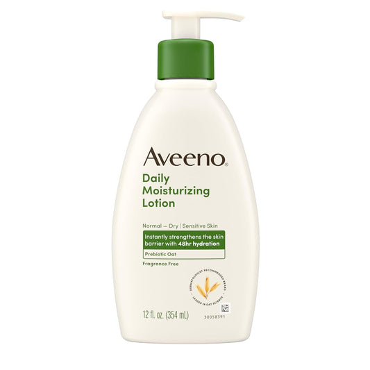Aveeno Daily Moisturizing Body Lotion with Soothing Prebiotic Oat, Gentle Lotion Nourishes Dry Skin With Moisture, Paraben-, Dye- &