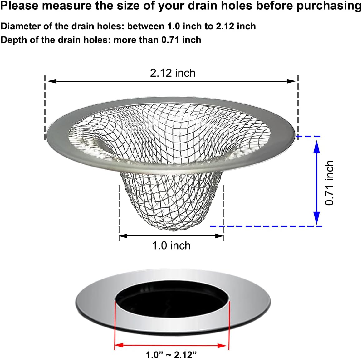 1.0" Small Drain Strainer, Sink Drain Hair Catcher, Bathroom Sink Drain Strainer, 2PCS Drain Mesh Baskets for Laundry, Mop Pool, Utility