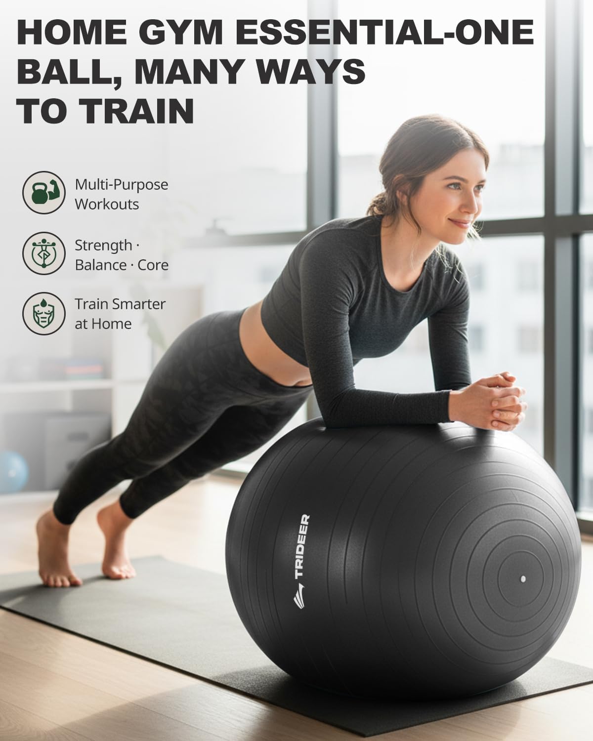 Trideer Exercise Ball for Yoga, Pilates & Fitness Stability Ball Equipment for Home Gym & Office Chair, Core & Balance Training
