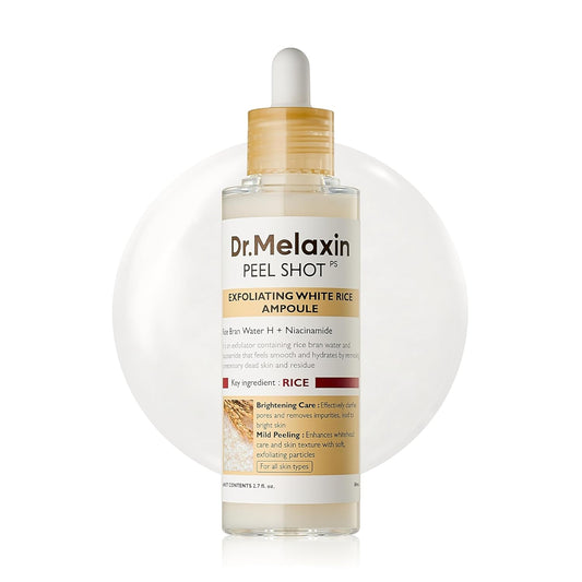 Dr.Melaxin Peel Shot Glow White Rice Peeling Ampoule with Rice Extract & AHA BHA, Brightening & Gentle Exfoliating Serum for Sebum