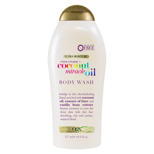 OGX Extra Creamy + Coconut Miracle Oil Ultra Moisture Body Wash, Rich Shower Gel for Dry Skin Infused with Coconut Oil, Body Wash for
