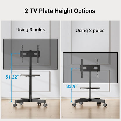 PERLESMITH Rolling TV Stand, Mobile TV Stand for 23-60 Inch LCD LED TVs, Tilt TV Stand Wheels Holds up to