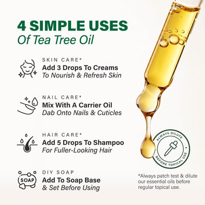 100% Pure Tea Tree Oil - 4 Fl Oz Tea Tree Essential Oil for Hair, Skin, Diffuser, Aromatherapy & DIY Soap Making Scent