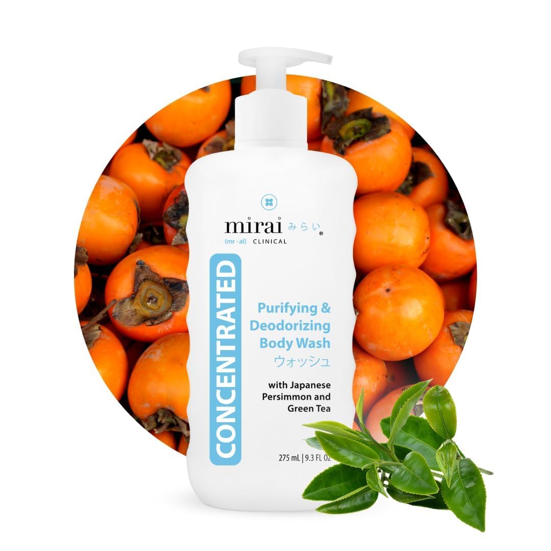 Mirai Clinical Body Wash for Strong Body Odor - Renewing Body Purifying & Deodorizing with Natural Persimmon & Green Tea Extracts - Nonenal
