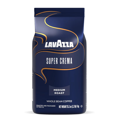 Lavazza Super Crema Whole Bean Coffee, Medium Espresso Roast, Arabica and Robusta Blend, 2.2 lb Bag, Package May Vary