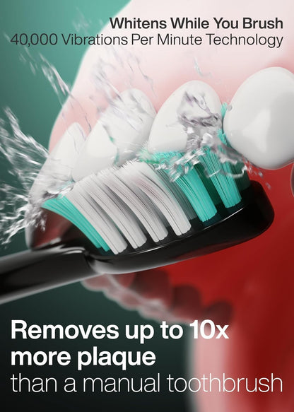 Aquasonic Black Series Ultra Whitening Toothbrush ADA Accepted Electric Toothbrush- 8 Brush Heads & Travel Case